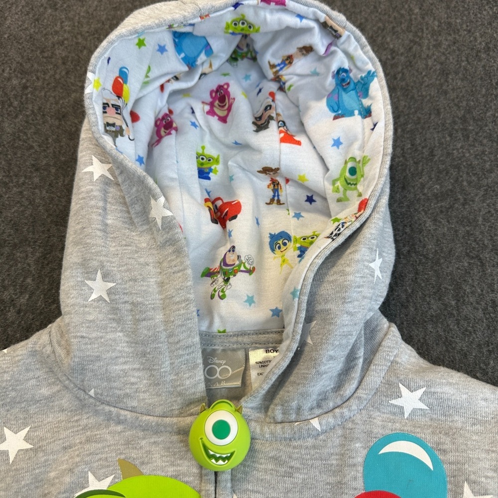 Disney 100 Pixar Monster Up Hoodie Jacket Gray Full Zip Hooded Boy's Size 5 EUC - Picture 9 of 16